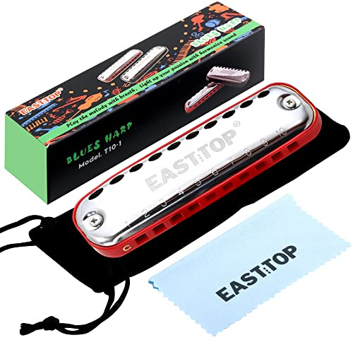 East top Junior Blues Harmonica, 10 Holes C Key Diatonic Harmonica Mouth Organ for Beginner,Kids,Children,Students,Gift,with Smoothly Rounded Edge and Fabric Cloth Pouch