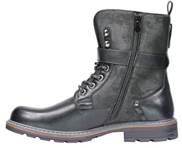 Mens Military Lace up Boots, with Block Heel, PU Leather Fabric,Wear at Business Work, Office, Occasions [EL0727-BLACK-8UK] Black