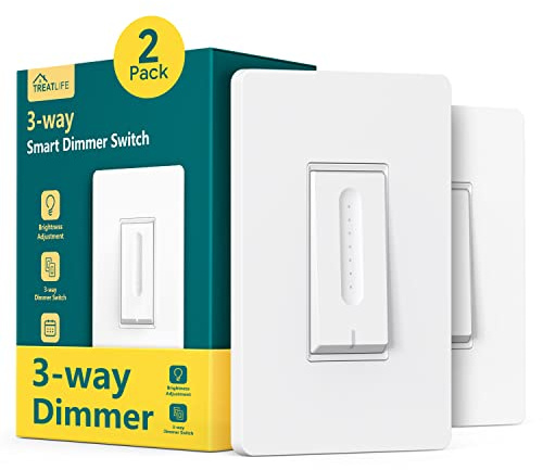 TREATLIFE 3 Way Smart Dimmer Switch 2 Pack, 2 Master 3 Way Dimmable Light Switches, 2.4GHz WiFi Smart Switch Compatible with Alexa and Google Home, Neutral Wire Needed, No Hub Required