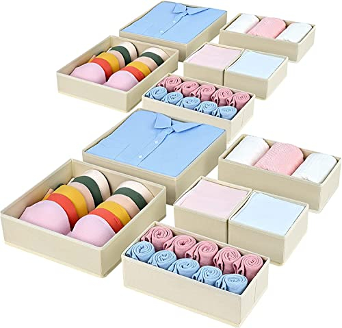 DIMJ Organizer Cassetti, Cassetto Organizer, Divisori per Cassetti, Organizzatore Armadio Pieghevole Organizzatore, Contenitori per Armadio Salvaspazio, Tessuto Non Tessuto, 12 Pcs, Beige