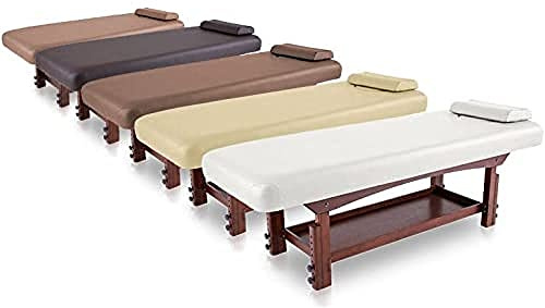 QUIRUMED Lettino SPA fisso in legno, colore marrone, lettino da massaggio, altezza regolabile, similpelle, cuscino, foro facciale, base color wengè, stabile, imbottitura ad alta densità