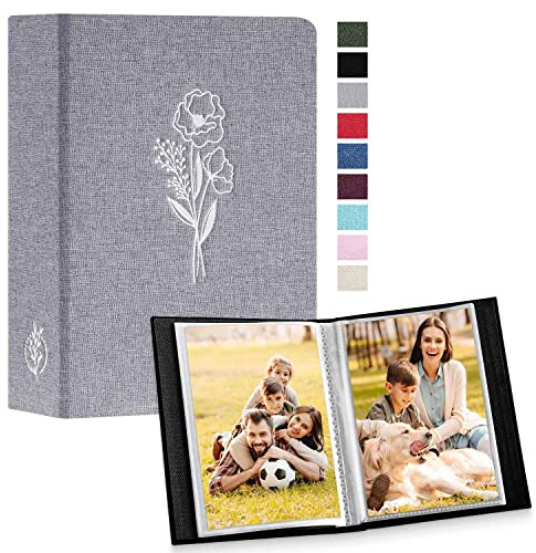 Lanpn Small Photo Album 6x4 2 Packs, Each Pack holds 50 Pictures, Slip in Pockets Mini Linen Top Loading Photo Albums for Portrait Only 10x15cm Picture Grey