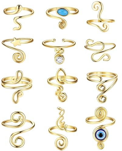 FIBO STEEL 12Pcs Adjustable Toe Rings for Women Open African Toe Rings Summer Beach Foot Jewelry
