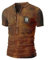 OCCOKO Men's Simple V Neck T-Shirt Retro Military Style Jacket Show, dark khaki, XL