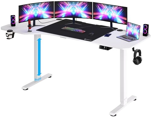 Casaria® Höhenverstellbarer Schreibtisch 160x75 cm mit Unterlage L-Form Elektrisch LCD-Display 73-118cm Stahlgestell Büro Gaming PC Computer Tisch Weiß