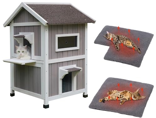Outdoor Cat House with Mat Large Weatherproof Wooden Shelter | An escape door provides feral cats an extra exit, supporting more confident entry and exit while resting outdoors
