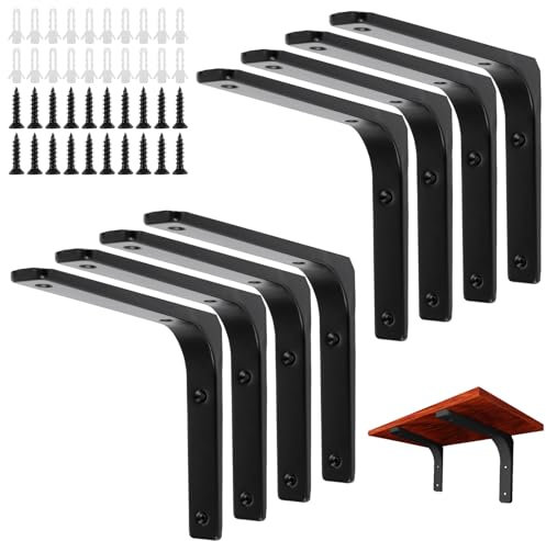 Oungy 8 unidades de soporte de pared para estanterías, 250 x 200 mm, metal, soporte para estantería, 90 grados, ángulo de carga pesada, metal con tornillos y anclajes