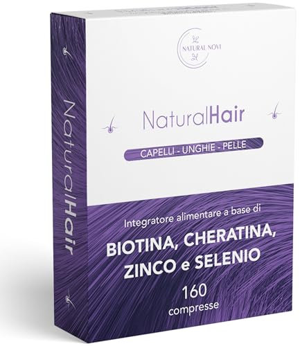 NaturalHair | Integratori per capelli con Biotina Cheratina Zinco e Selenio | 160 compresse | 5 mesi di fornitura | Crescita Capelli e Anticaduta | Vitamine per Capelli Pelle Unghie
