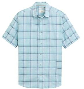 TOM TAILOR Regular Fit Kurzarmhemd mit Leinenanteil, Hazy Coral Rose Chambray, S