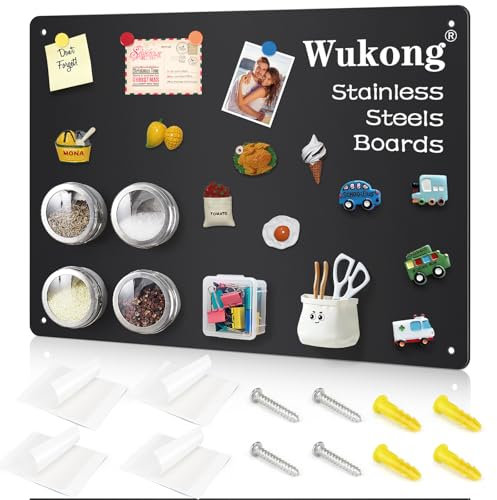 Wukong Lavagna Magnetica Nera 42 x 30 cm – 1 Pezzo – Cornice in Alluminio – Superficie Antigraffio in Acciaio Inox – Autoadesiva – Per Ufficio, Cucina, Frigorifero