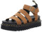 Dr. Martens Platform Sandals with Straps, Light Brown Leather, Black Thick Sole, Adjustable Buckle, Desert Brown, 5 UK