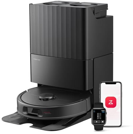 roborock QV 35S Robot Aspirador, Succión HyperForce de 10000 Pa con Base Multifuncional, Cepillos Dobles Antienredos, 2 Mopas Giratorias Elevación Automática de 10 mm, Limpiar y secar Auto, Negro