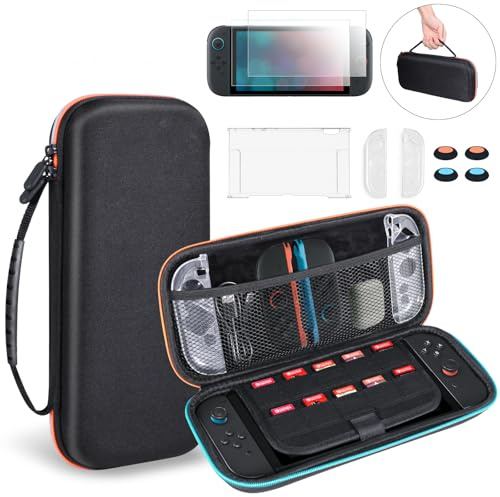 LONGYI Étui de Transport pour Switch 2, Housse de Protection Rigide Résistant aux Chocs et à l'eau pour la Switch 2, Mallette de Transport avec 10 Cartouches de Jeux et Accessoires