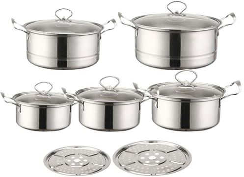 Set di pentole per salse, in acciaio inossidabile, pentole professionali a induzione, manici resistenti al calore con coperchi, 2150 g, ideali per cucina domestica, zuppe, stufati, verdure al vapore