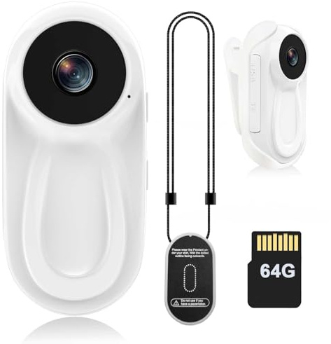 DJDAI Mini Body Camera 1080P Thumb Action Cameras Wearable Body Cam Built-in 64GB Card Hands Free Small Video Recorder Portable POV Camcorder with Magnetic Clip, Helmet Mount for Cycling, Travel, Pet