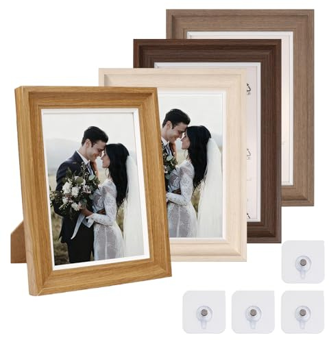 FALSKT 4 Piezas Marcos de Fotos de MDF para Fotos 15 x 20 cm, Marco Fotos Vidrio Acrílico, Marcos para Cuadros Pueden Colocar en Pared o en La Mesa con 4 Ganchos para Salón, Dormitorio (Multicolor)