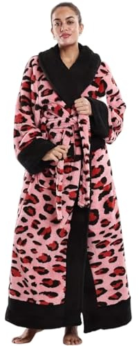 Surwin Albornoz Ducha Microfibra Mujer Hombre, Albornoz Largo con Cinturón Unisex Bata de Casa Invierno Talla Grande Bata de Baño Cálido Invierno para Adulto (Leopardo rosa,Talla única)