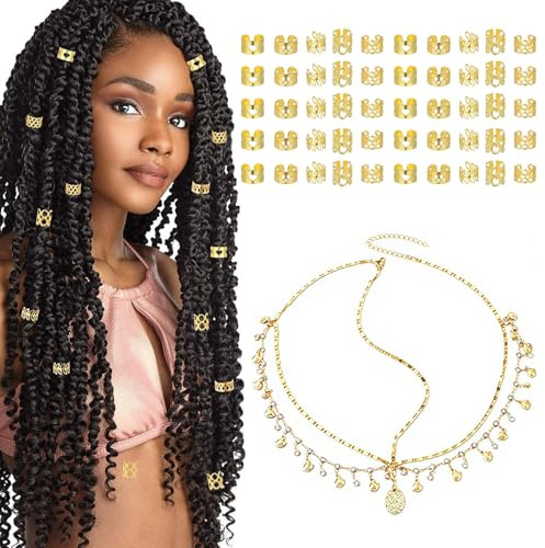 Bijoux Cheveux, Accessoire Cheveux, Bbijoux de Tete, 50 Pièces Bijoux de Cheveux Pour Femme avec Chaîne de Tête Dorée Accessoires Cheveux Tresses Dreadlocks Bohème Festival Mariage