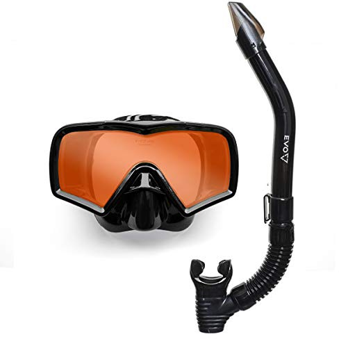 EVO Hi Definition Mask and Snorkel Combo - Single Lens Adult Set - Diving Mask With Valve - Scuba Accessories