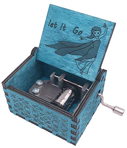 Youtang Frozen Music Box 18 Note manovella Carillon in Legno Intagliato, Play Let it Go, Legno, Blue, Blu