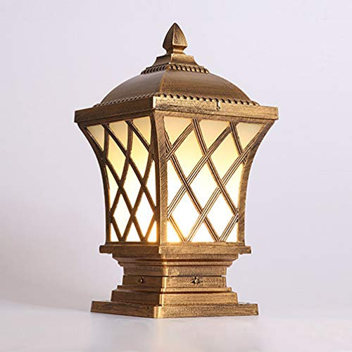 ACMHNC Retro Lámpara de Sobremuro para Exteriores,Impermeable Luces de Pedestal Camino Paisaje Luces Poste Aluminio Farola de Exterior E27 Lámpara de Jardín Patio Paredes Porche Iluminación,Latón