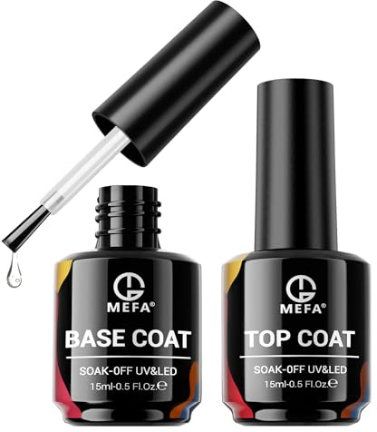 MEFA 2 Pcs 15ml Gel Top Coat and Base Coat Set, No Wipe Gel Nail Polish Base and Top Coat, Long Lasting Glossy Shine Effect Soak Off LED Nail Lamp Top Base Coat Nail Art DIY Manicure Holiday Gifts