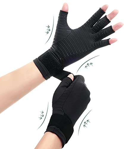 Waxden Kompression Arthritis Handschuhe mit Zurrgurte, Fingerlose Kompressionshandschuhe für Frauen und Männer, Unterstützung für Karpaltunnel, Arthritis, RSI, Sehnenentzündung, 1 Paar, Schwarz (M)