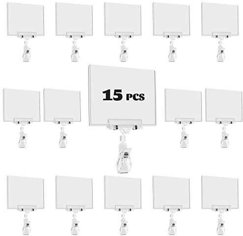SIYOMG Porta Cartellini Prezzi, 15 Pezzi Chiaro Segno Esposizione Clip, Plastica Porta Etichette Supporto Merce Pubblicità per Negozi Dettaglio Supermercati