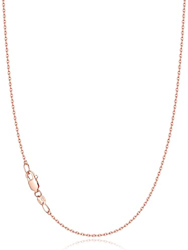 Jewlpire 18k Rose Gold Plated 925 Sterling Silver Chain Necklace for Women, 1.1mm Cable Chain Shiny & Sturdy Women's Chains Necklace, 18 Inches