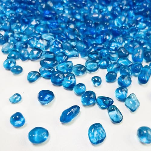 RCFFDL Blue Glass Stones, 0.85LB/385g Aquarium Gravel Rocks, Blue Aquarium Pebbles for Fish Tank, Sea Glass Rocks for Vase Filler Craft