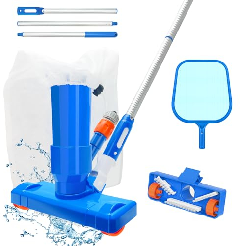 Pool Cleaning Kit, Swimming Pool Vacuum Cleaner & Swimming Pool Net Set with 3 Pole Section of 48, Handheld Hot Tub Cleaner, Spa Vacuum for Cleaning Bottom, Wall of Pond/Fountain/Aquarium/Hot Tub