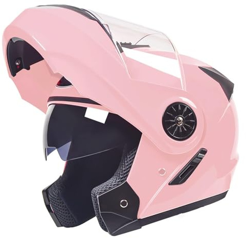 RYDZCLH Casco Moto Apribile Modulare Casco Moto Integrale Omologato DOT/ECE con Doppia Visiera Casco da Corsa per Ciclomotore Stradale per Uomo Donna,Rosa
