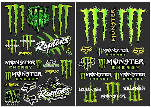 2 Stücke Monster Energy Motorrad Aufkleber Set - Geeignet für Skateboard, Auto, Roller, Helm und Motocross-Enthusiasten