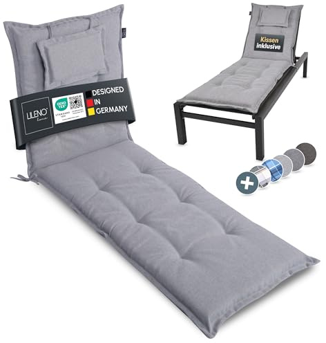 LILENO HOME Mar 1 cuscino per lettino a rotelle e sdraio da spiaggia, argento Y, cuscino imbottito per lettino da giardino (188 x 60 x 8 cm)