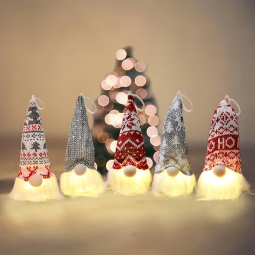 5 Stück Weihnachtswichtel Figuren LED,Weihnachten Deko Wichtel,Weihnachten Dekoration Leuchten Figuren Innen,Weihnachten Wichtel Klein,Weihnachtsdeko Wichtel Klein,Weihnachtszwerge,Wichtel Figuren