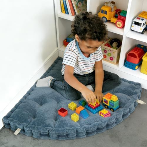 TEXSTEAD Fan-Shaped Floor Cushion Corner Nook Floor Pillow, Meditation Cushion for Sitting or Yoga, Kids Play Cushions Thick for Indoor or Outdoor Seating 28*28 Blue