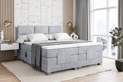 ALTDECOR Boxspringbett elektrisch verstellbar mit 2 Matratzen H4/Taschenfederung + Topper (4 cm hoch), Polsterbett mit Kopfteil, Bett, Doppelbett PROT EL 140 x 200 Grau Monolith