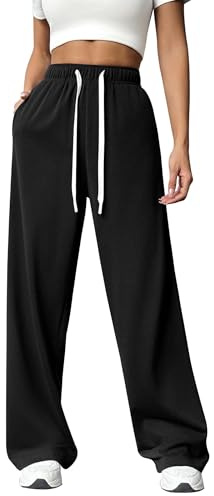 PINSPARK Joggingbyxor, dam, sportbyxor, långa, säckiga träningsbyxor, hög midja, fritidsbyxor, lösa sweatpants med elastisk midja, vida raka ben, yoga, gym, byxor, löparbyxor
