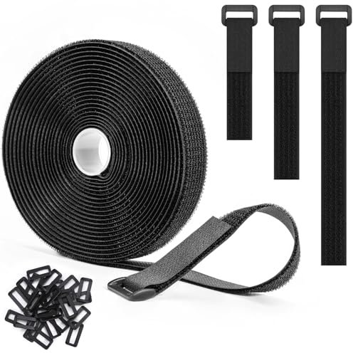 Trilancer 5M x 2.5CM Reusable Cable Ties, Adjustable Hook and Loop Straps with 25 Buckles, Cut to Length, Ideal for Wire Management, Cord Organizer, and Cable Straps, Black