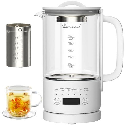Hervidor multifuncional de 0,6 L con modos de ebullición 6 en 1 (té/dulces/guisos), temporizador de 24 horas y control de temperatura de 40-75 °C, acero inoxidable sin BPA, modo de ahorro de energía