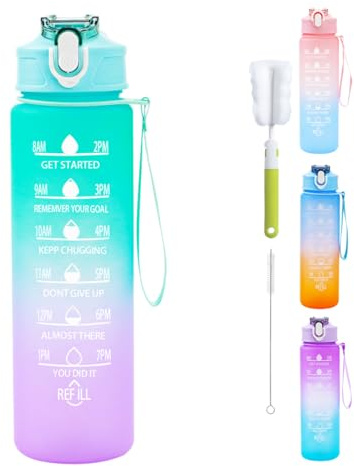 Bottiglia con Marcatura del Tempo, Borraccia 750 ml con Cannuccia, Bottiglia Sportiva a Prova di Perdite Senza BPA per Scuola, Ciclismo, Fitness, Escursionismo (Verde)