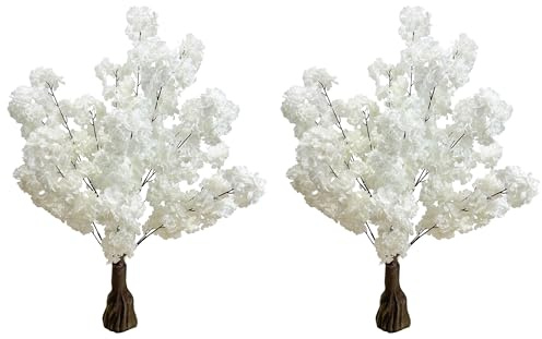 Artificial Cherry Blossom Tree 3.6ft –2 Pack White Faux Cherry Tree for Wedding Backdrop, Party Decoration, Home Living Room, Office Table, Indoor Floral Display