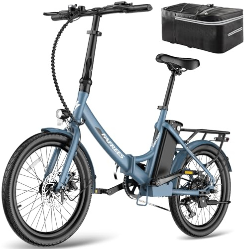 Fafrees F20Light 20 Folding Electric Bike 36V 16.75Ah Removable Battery, Max Range 130KM, 7 Speeds, Dual Disc Brakes, with LCD Display, City Commuting Ebike for Adult, Rear Seat Bag, Blue