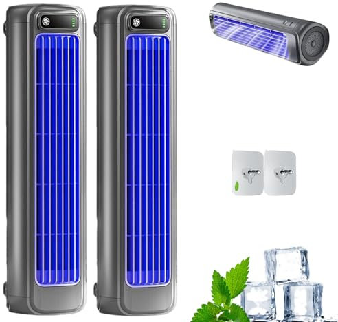 Coldeez Cooling Ace, Rafraichisseur d'Air Silencieux, Mini Climatiseur Mobile, Portable Refroidisseur d'Air 3 Vitesses, USB Rechargeable, pour Chambre, Bureau, Maison (2PC-B)