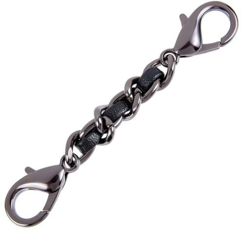 CALFOVERA Extensor de Correa de Bolso de Cuero Sintético de 7.2cm, Extensor de Correa de Cadena de Bolso de Cuero Negro, Acortador de Correa de Bolso Ajustable de Repuesto con Hebillas de Metal Grises