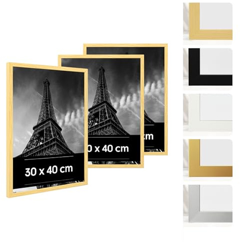 Estancia Confezione da 3 Cornici in Plastica Color Rovere da 30x40 cm - Cornice da 30 x 40 con Vetro Acrilico Infrangibile - Cornice Moderna per Pareti e Tavoli Fotogrammi