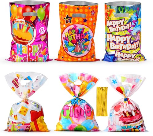 Blendura Bolsas Chuches Cumpleaños, 42 PCS Bolsas Regalo Cumpleaños Infantil para Envolver Regalos, Navidad, Bodas