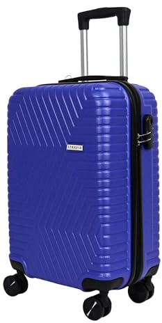 STRAVIA – Del – Valise Cabine 55 cm – Bagage à Main Avion – ABS Légère et Résistante – Serrure à Code Sécurisée – 4 Roues Double Ultra Fluides – Bleu – 55 x 36 x 24 cm