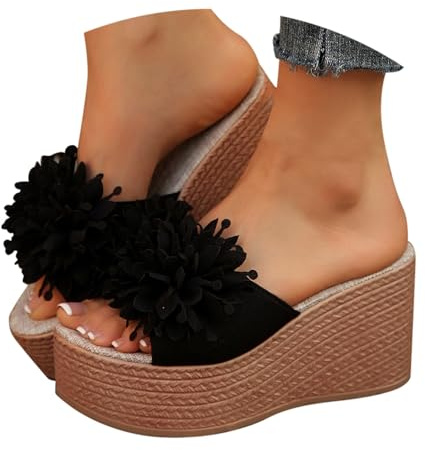 Kilklack sandaler dam, kilsandaletter dam, platå, sommarsandaler med blommor, slip-on, utomhussandaler, Chunky fritidssandaler, espadriller sandaler, lätta strandsandaler