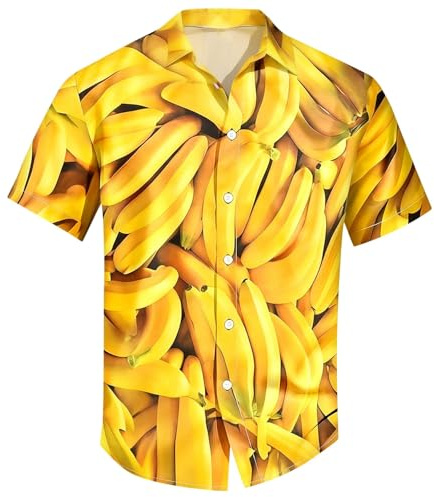Chemise hawaïenne à manches courtes pour homme - Motif banane - Légère - Style des années 80 - Chemise hawaïenne respirante - Pour les loisirs